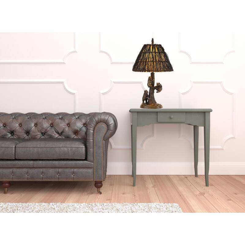30" Tall Rustic Lodge Table Lamp with Rattan Empire Shade and Bronze Resin Base 3-Way Switch - 29.5" H x 17" W x 17" D