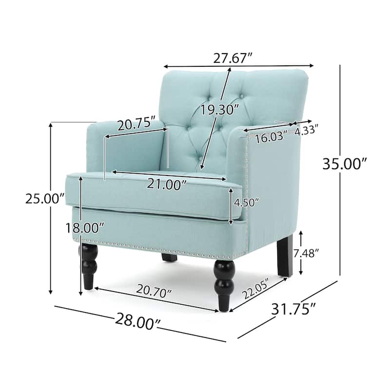 Roomfitters Tufted Club Chair, Upholstered Fabric Armchair with Nailhead Trim and Birch Wood Legs