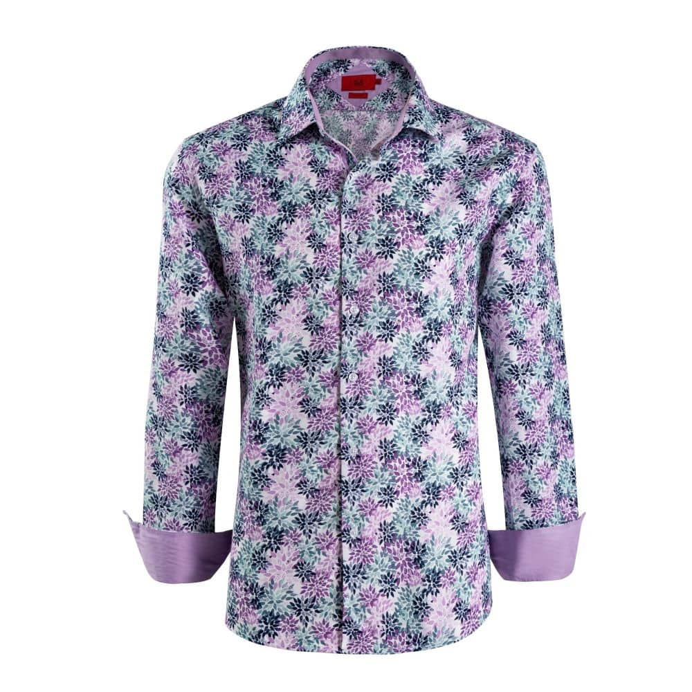 Elie Balleh Boys' Purple Slim Fit Floral Sport Button-Down Shirt