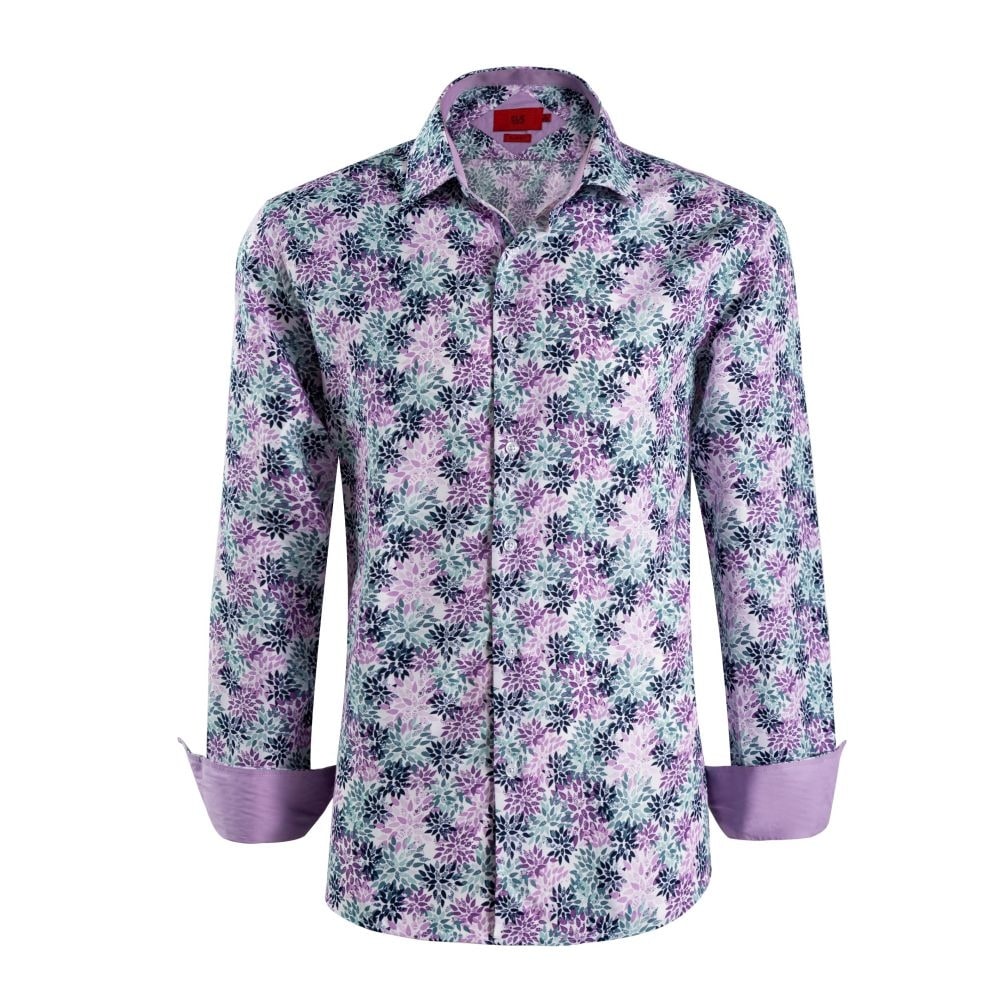 Elie Balleh Boys' Purple Slim Fit Floral Sport Button-Down Shirt