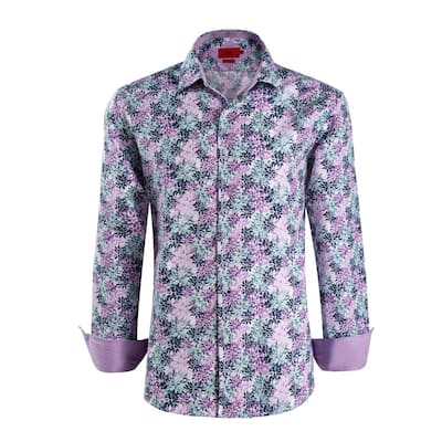 Elie Balleh Men's Purple Floral Slim Fit Button-Down Shirt