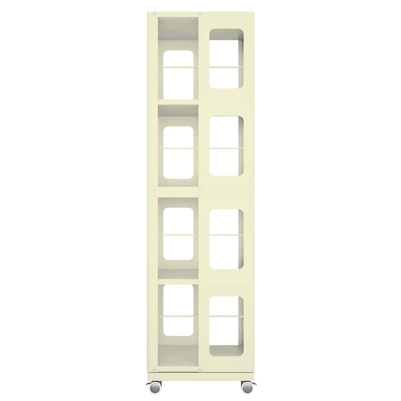 Modern 4-Tier Rotating Bookcase – 360° Swivel Wheels For Easy Mobility, Extra-Large All-Steel Construction .