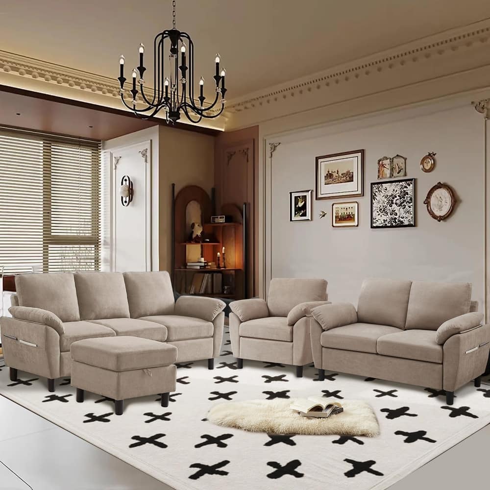 4-Piece Living Room Sectional Sofa Set with Loveseat and Chair