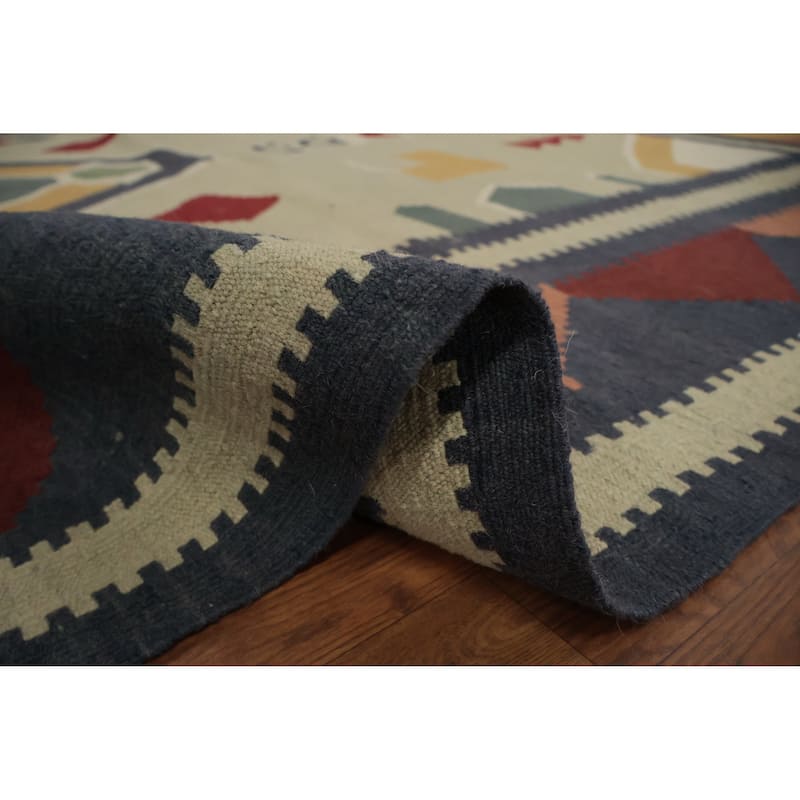 Hand Woven Oriental 100% Wool Carpet Southwestern Tribal Multi-Colored Kilim Area Rug - 11' 7'' X 8' 2''