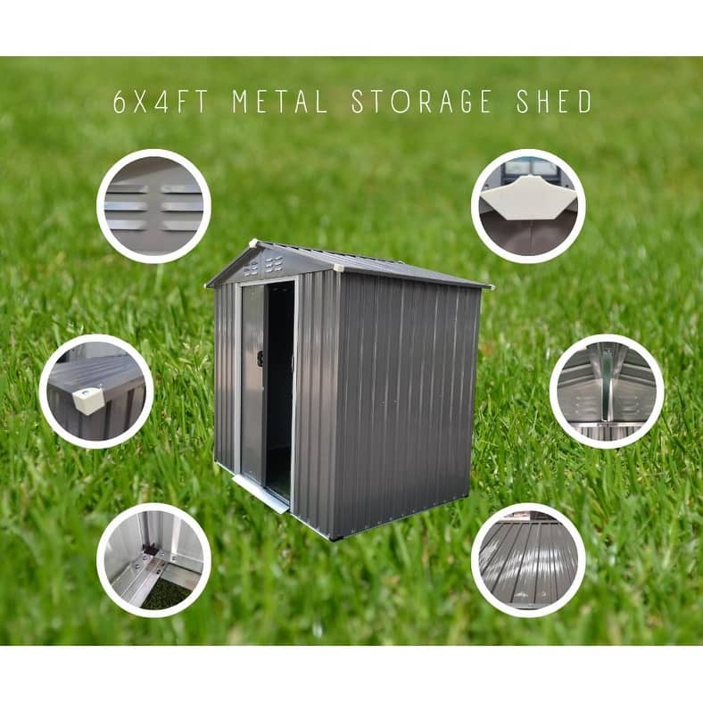 6x4ft Garden Metal Storage Shed outdoor storing tools Rainproof