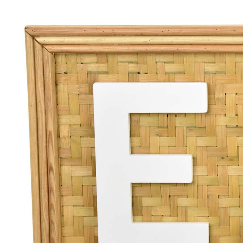 Eat Wall Decor Sign, 24 Inch Brown Wood Background, White Woven