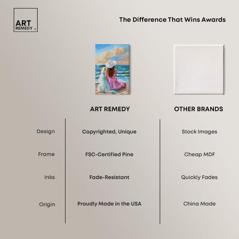 Art Remedy Girl And Her Best Friend Gallery Wrapped Colorful Coastal 1 Piece Canvas Wall Art