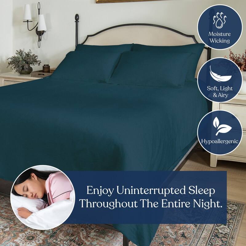 Delara 100% Organic Cotton Percale Weave Duvet Cover Set, GOTS Certified, 400 Thread Count