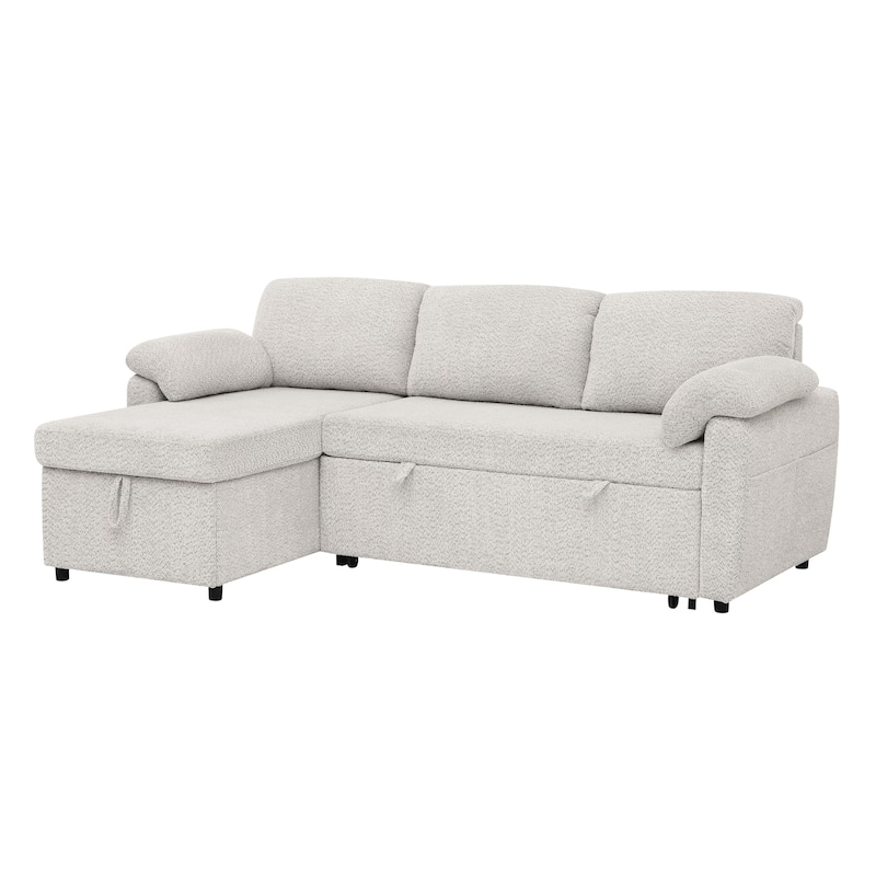 3 in 1 Convertible Sleeper Sofa Couch, 86.2 Inch L Shaped Sectional Sofa with Built In Storage Chaise and Pull Out Bed