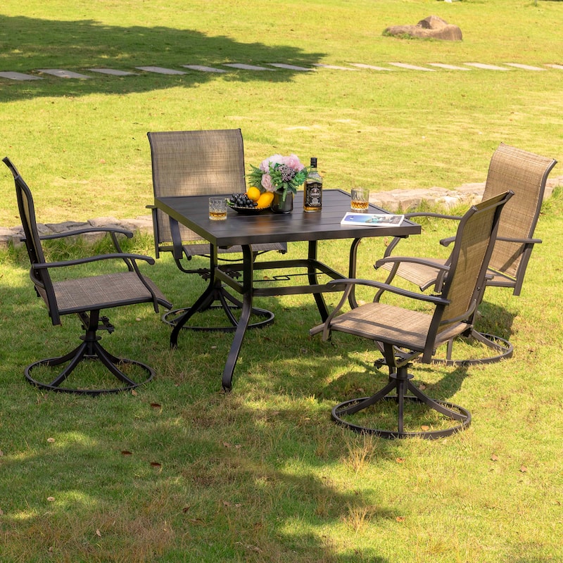 Outdoor 2-Piece Patio Swivel Chair Set, Textilene Fabric, Iron Frame
