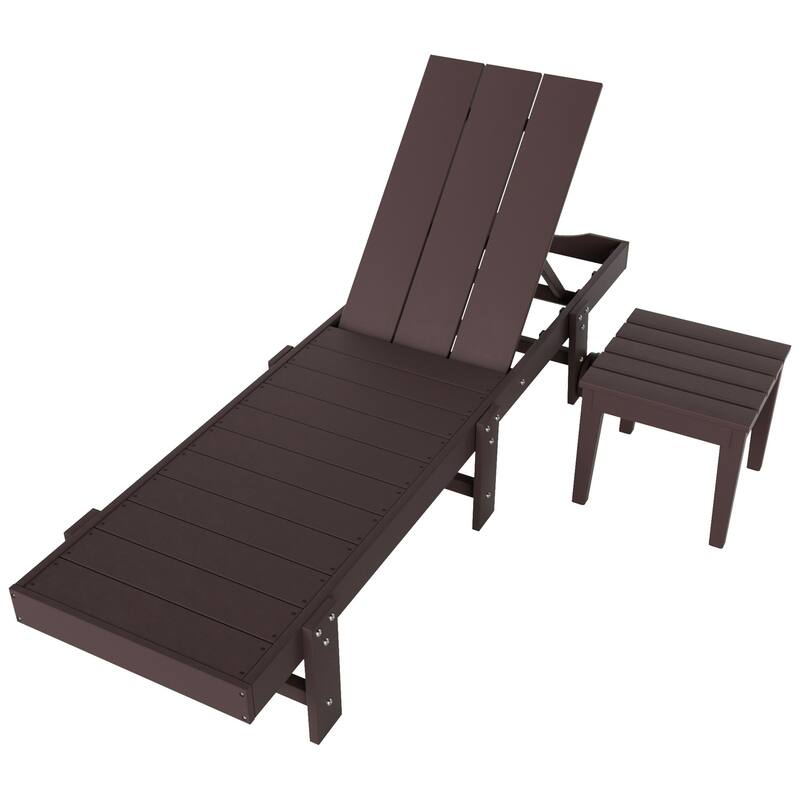 Polytrends Shoreside Modern Poly Eco-Friendly All Weather Reclining Chaise Lounge With Wheels and Side Table (2-Piece Set)