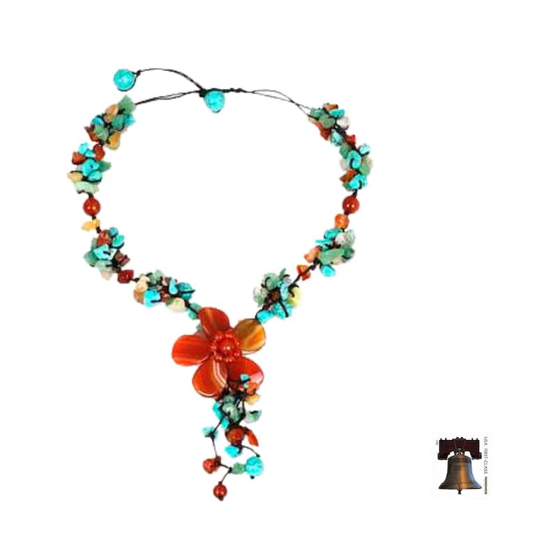 Handmade Agate and Carnelian Summer Flower Multicolor Floral Pattern Necklace (Thailand)