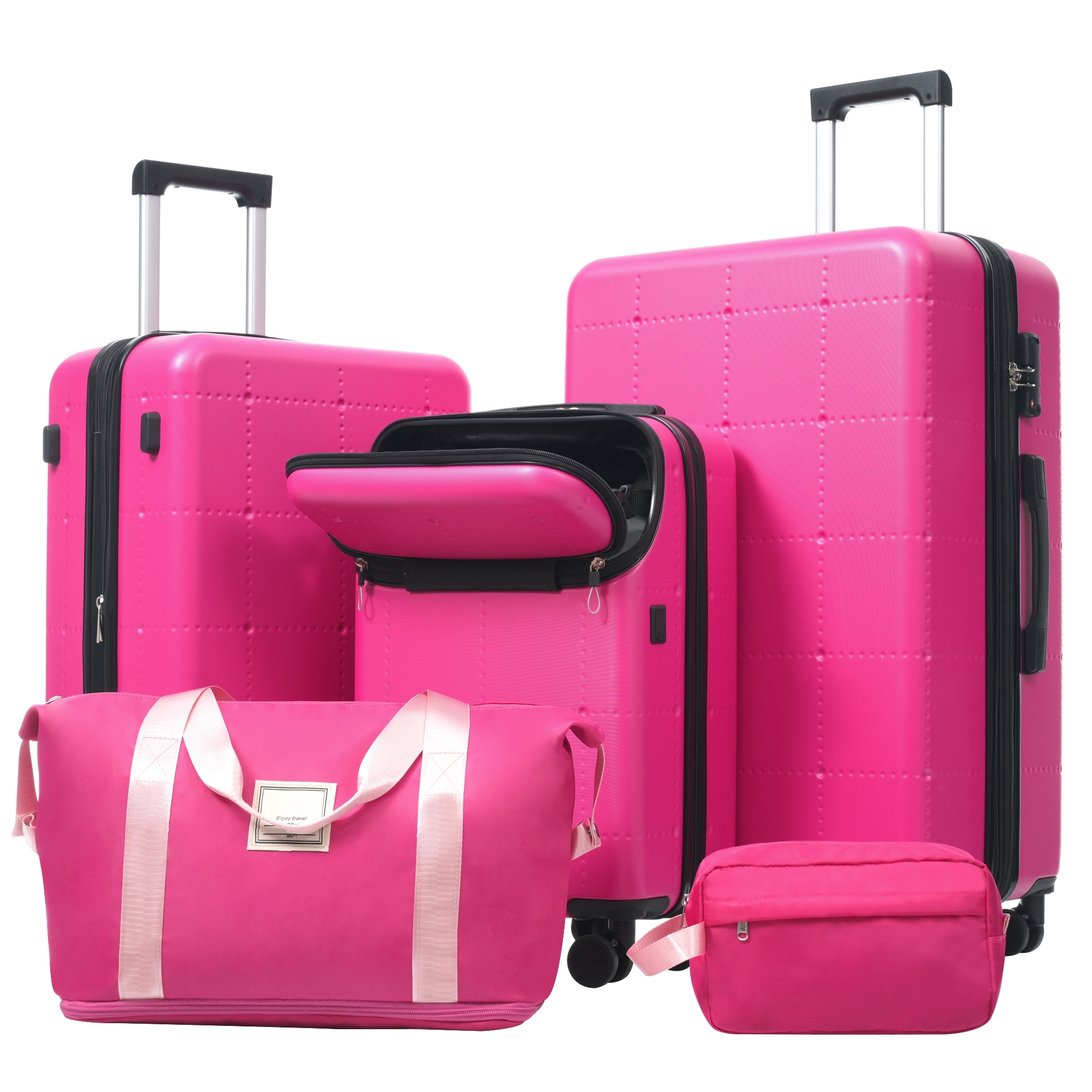 5pc Hardside Luggage Set, 20" Half-Open Carry-On w/USB Port, Expandable 24"+28" w/Spinner Wheels, TSA Lock