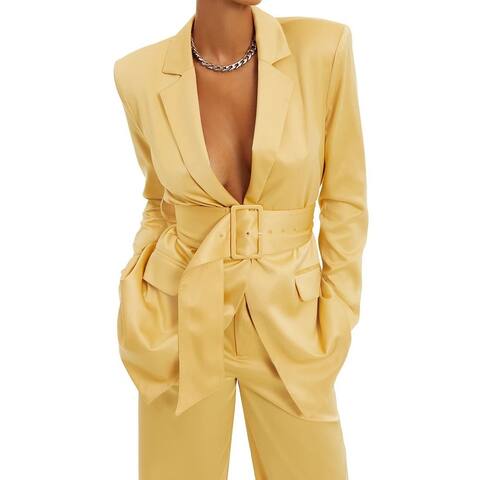 Danielle Bernstein Women's Blazer Yellow Size XS Notch Collar Satin
