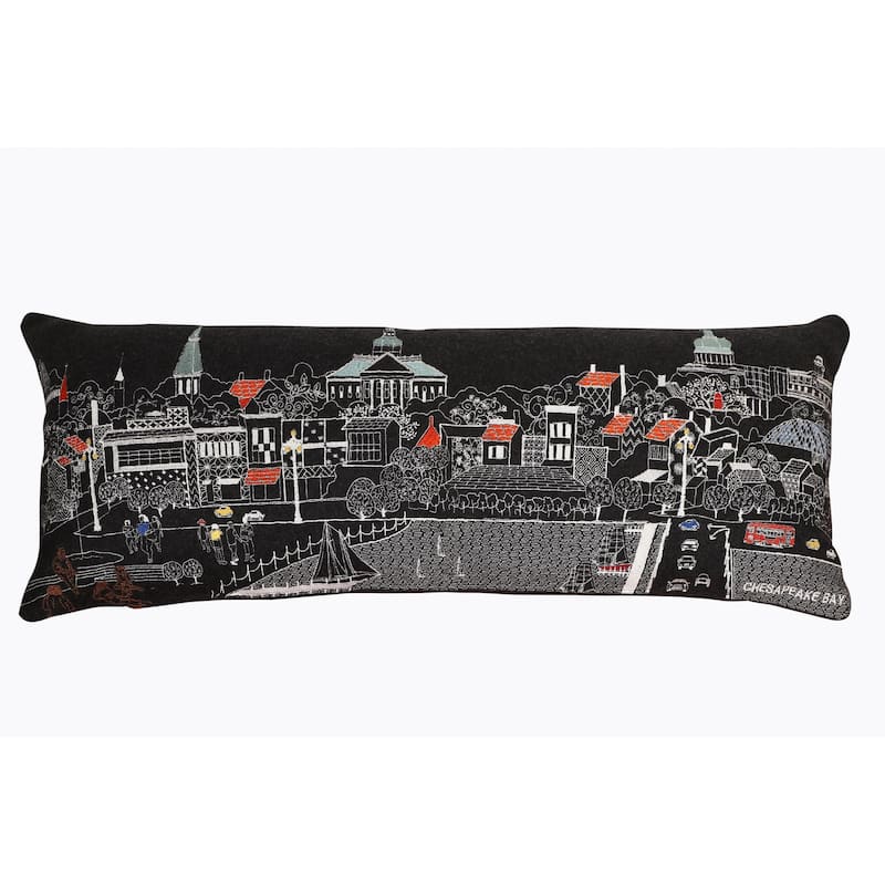 HomeRoots 35" Black Annapolis Nighttime Skyline Lumbar Decorative Pillow
