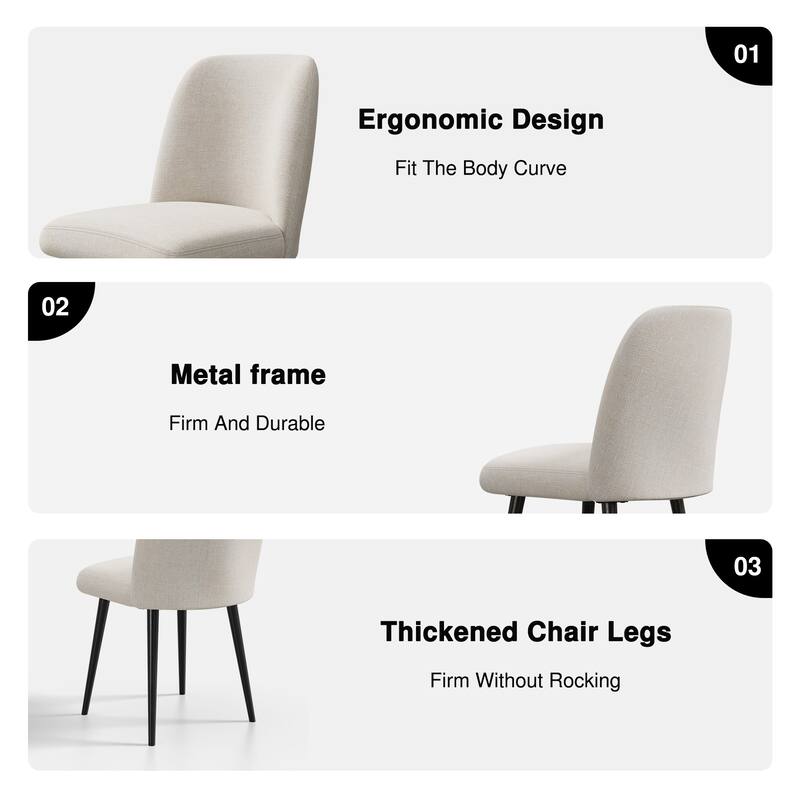 2Pcs Upholstered Dining Chairs Modern Fabric Kitchen Chairs with Padded Seat & Sturdy Metal Legs Side Chairs