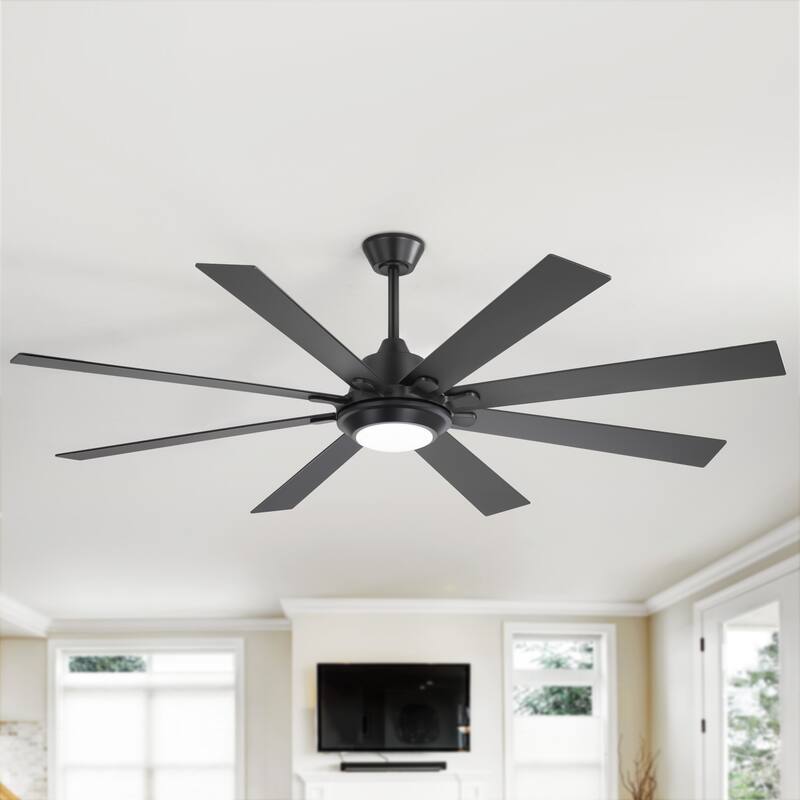 65"/72" Modern Black LED Ceiling Fan with Light Remote (8 Reversible Blades)