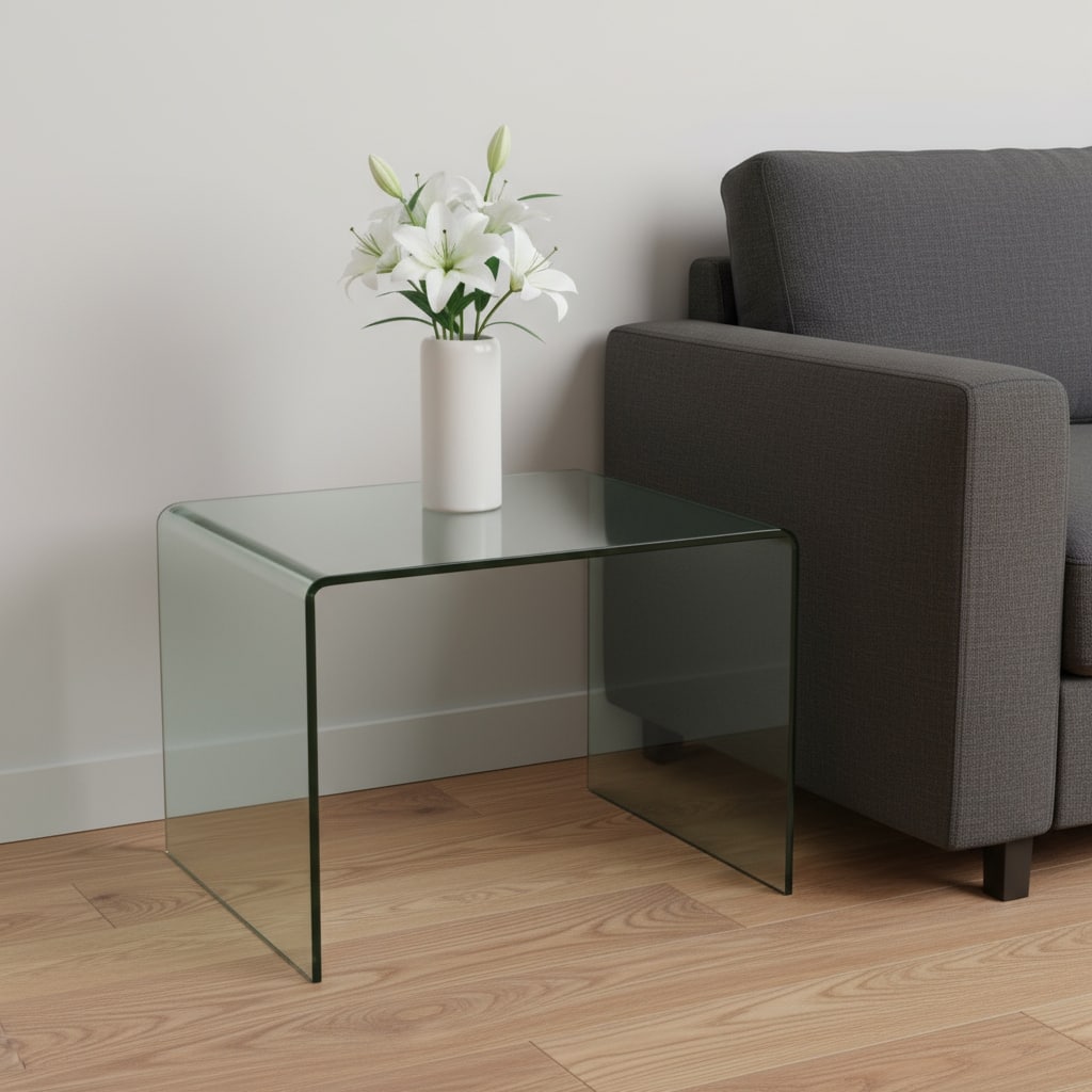 HomeRoots 19" Clear Glass Sled End Table - 19.72 in. x 18.89 in. x 15.80 in.