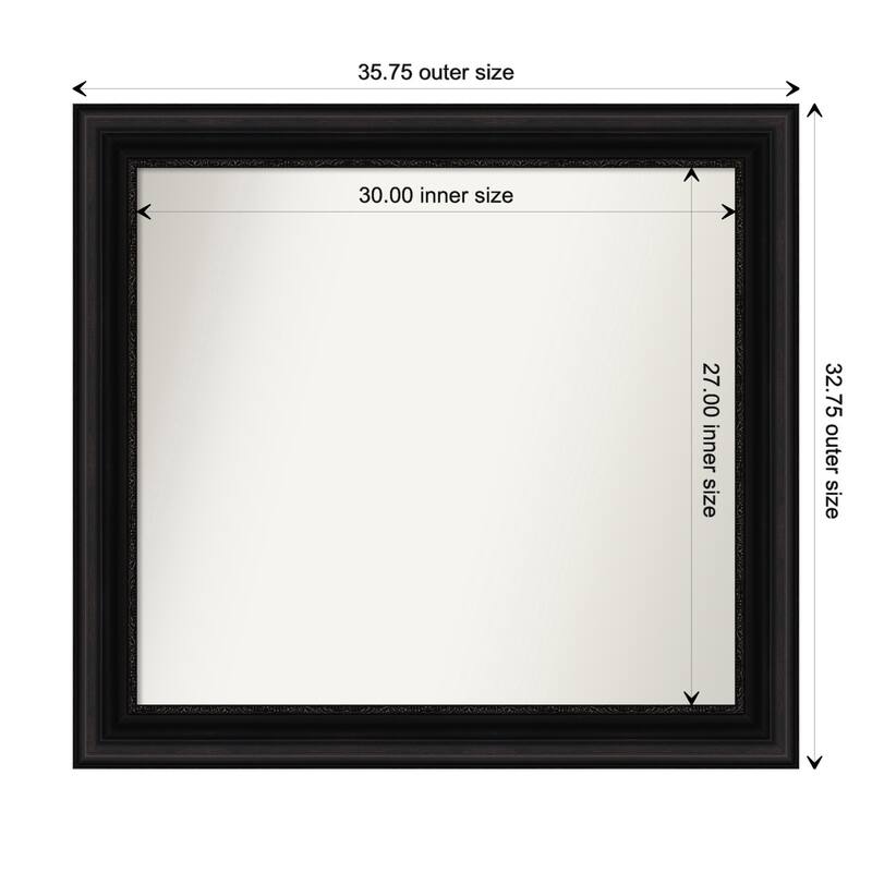 Parlor Black Framed Non-Beveled Custom Wall Mirror, Bathroom Vanity Mirror - Outer Size: 35.75 x 32.75