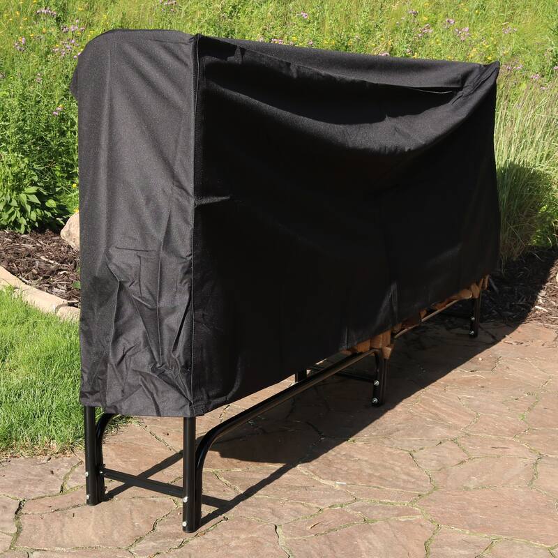 Sunnydaze Black Outdoor Waterproof Firewood Log Rack and Cover - 8-Foot