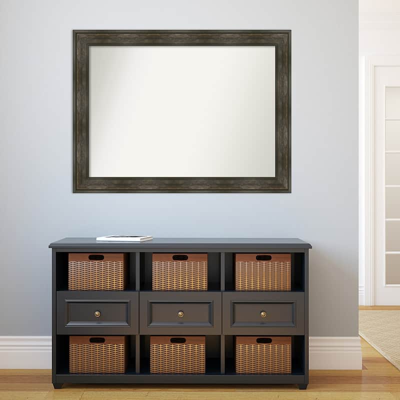 Non-Beveled Bathroom Wall Mirror - Rail Rustic Char Frame