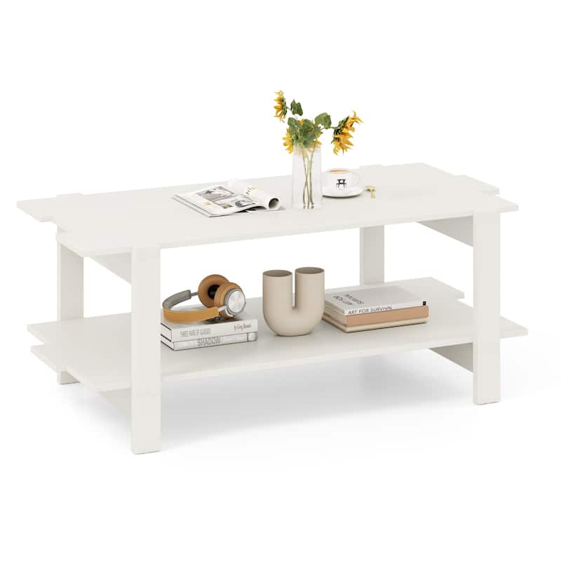 Contemporary Rectangular Coffee Table with Storage Shelf and Wooden Slatted Design for Home or Office - 45" x 23.5" x 18.5"