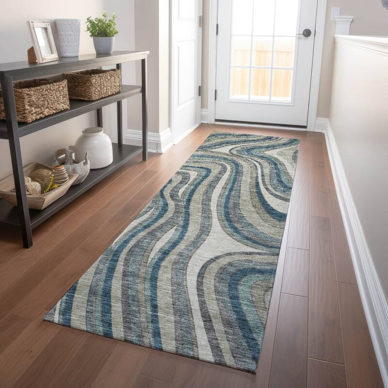Premium Washable Super Soft Modern Waves Mayfield Rug - Teal - 2' 3" x 7' 6" - Runner