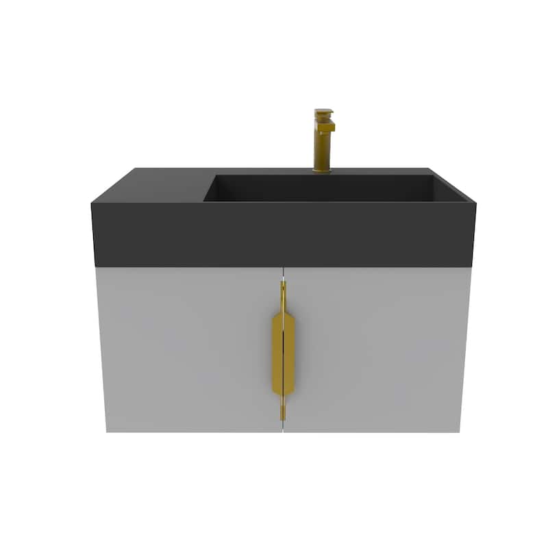 Amazon 30" Wall Mounted Bathroom Right Basin Vanity Set w/ Black Top - Gold Finish - Grey