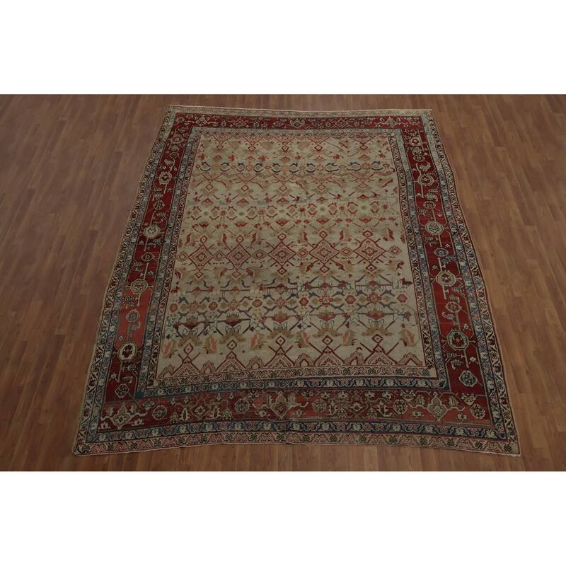 Hand Knotted Oriental 100% Wool Carpet Traditional Floral Beige & Ivories Sultanabad (Ziegler) Area Rug - 11' 0'' X 9' 1''