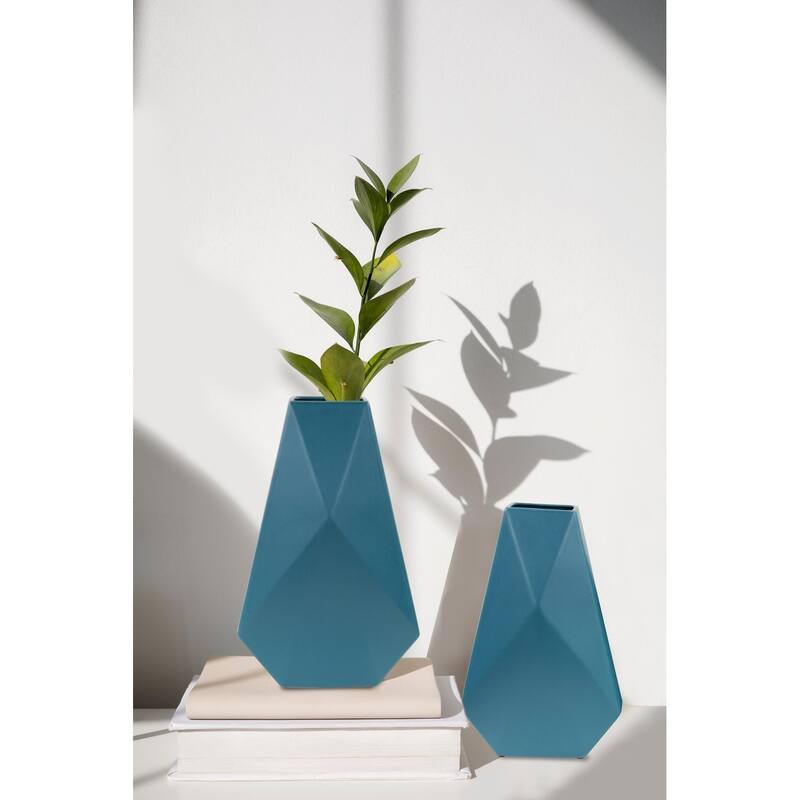 Allan Andrews Matte Teal Contemporary 3-D Geometric Vase Collection