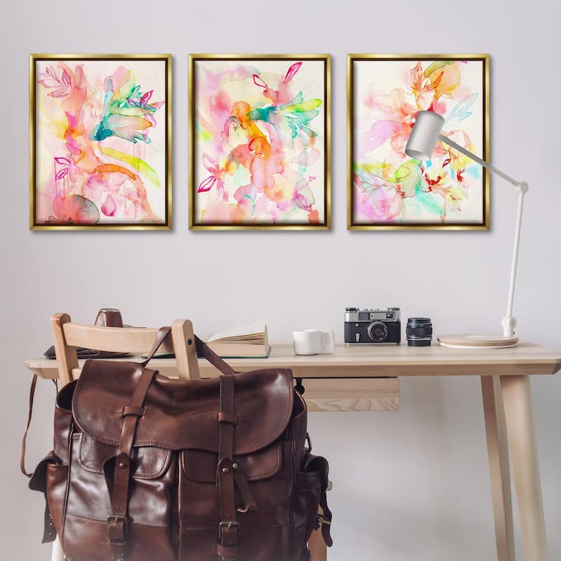 Stupell Abstract Florals & Paint Drip Framed Floater Canvas Wall Art Design By Gemma Bardot (Set of 3)