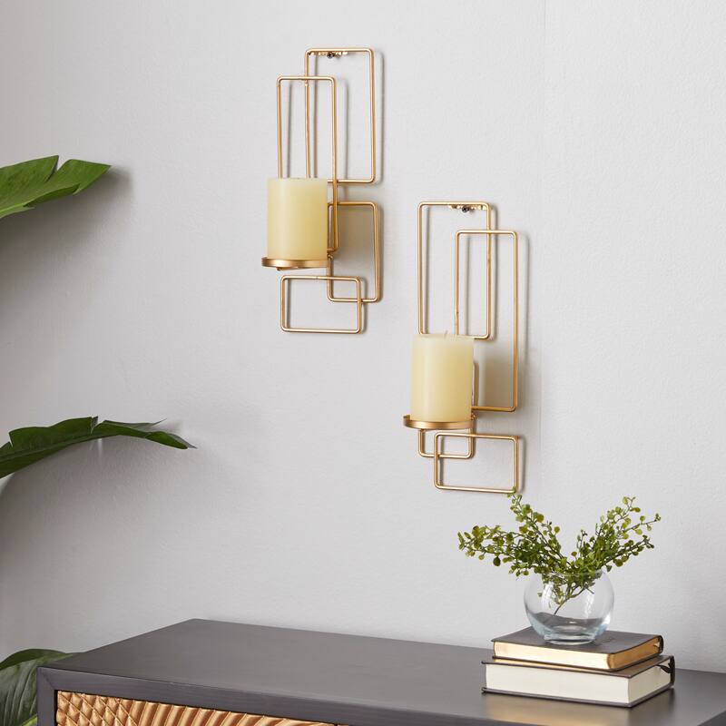 Gold Metal Tealight 2 Plate Geometric Wall Sconce (Set of 2)