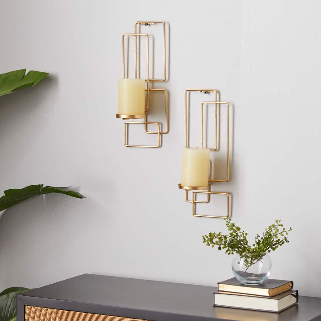 Gold Metal Tealight 2 Plate Geometric Wall Sconce (Set of 2)