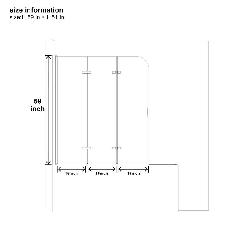 QuivaraView Tri-Foldable Tub Door Bathtub Screen with Tempered Glass in size 51" W x 59"H - 51*59