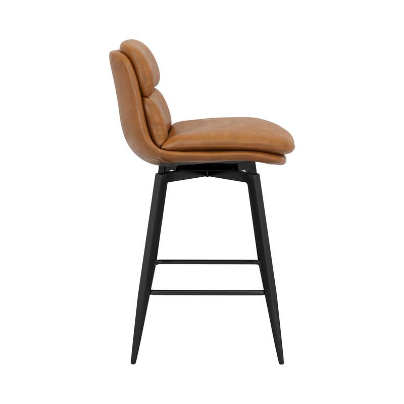 360°Swivel Bar Stools Set of 2/3/4, 26" H Seat Height with, Faux Leather Barstool for Kitchen Island and Home Bar Brown