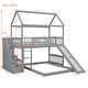 preview thumbnail 3 of 18, Grey Twin Over Twin Wood House Bunk Bed with Two Drawers and Slide