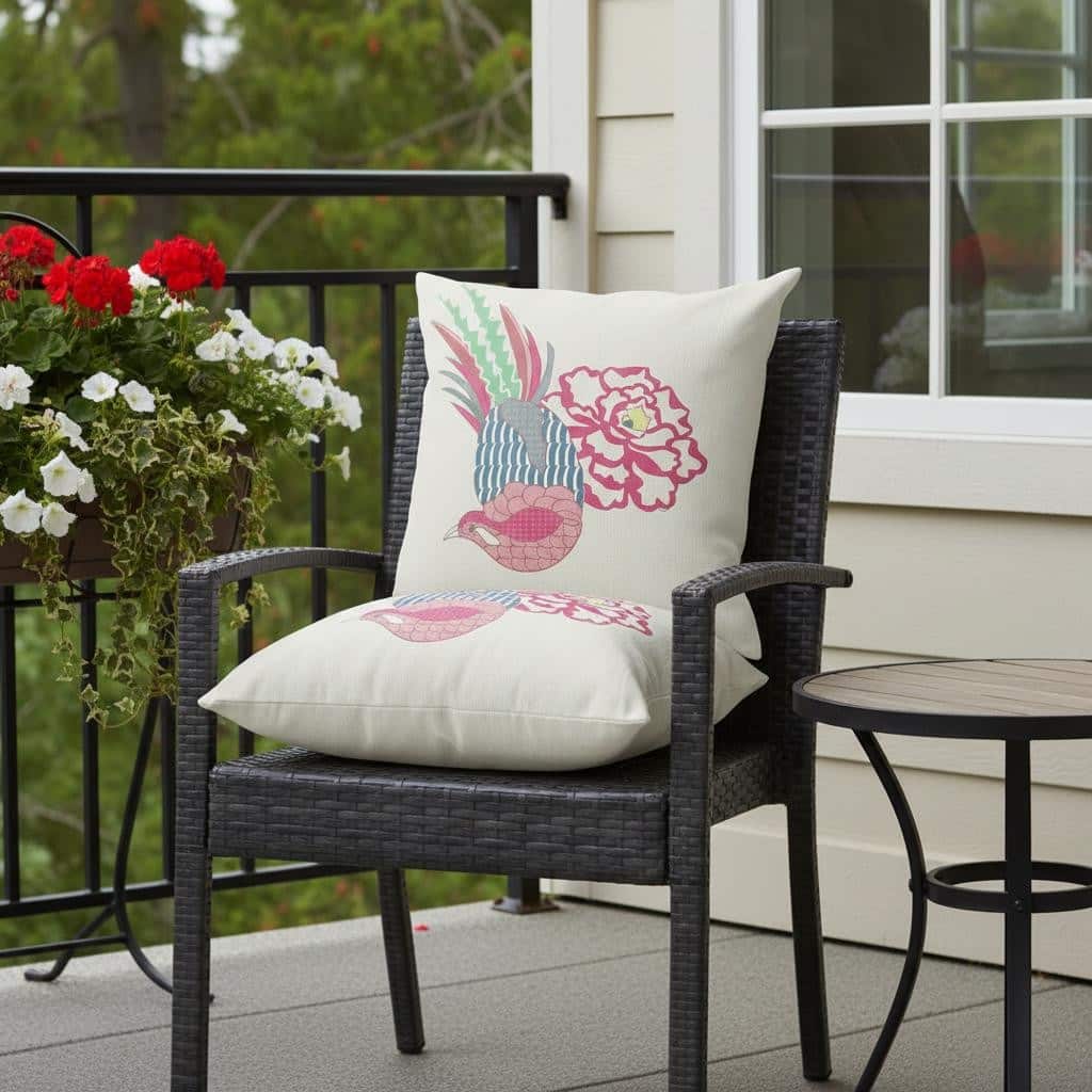 HomeRoots Set of Two 16" X 16" Pink and White Peacock Blown Seam Floral Indoor Outdoor Throw Pillow - 16.00' X '16.00' X '5.00