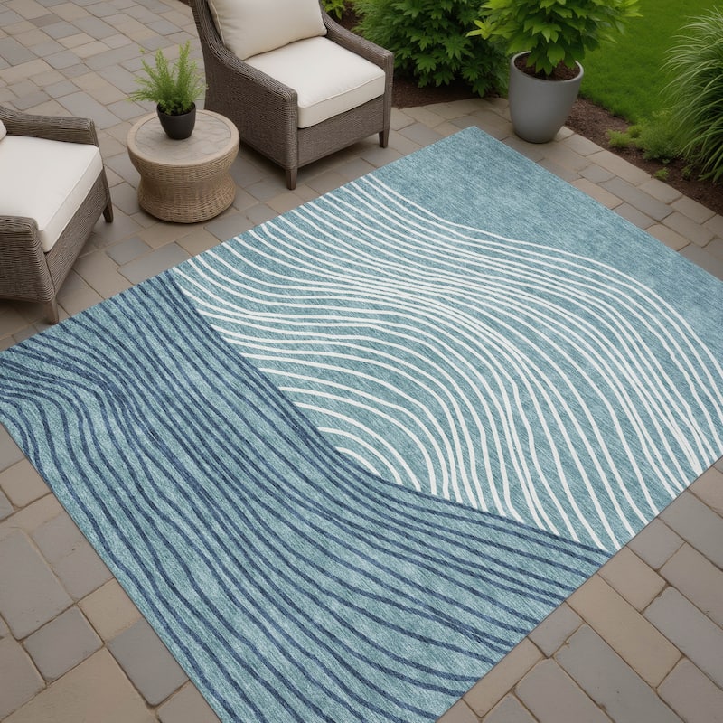 Machine Washable Indoor/ Outdoor Modern Arches Chantille Rug - Teal - 3' x 5'