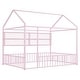 preview thumbnail 28 of 70, Metal House Bed with Metal Grid and Storage Shelves, Twin/Full Size Floor Montessori Bed with Roof Frame and Fence Guardrails