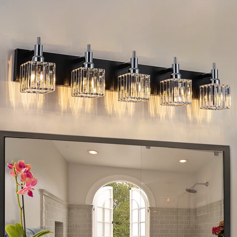 2/3/4-Light Modern Bathroom Crystal Vanity Light Wall Sconces - 35.4 - Black & Chrome