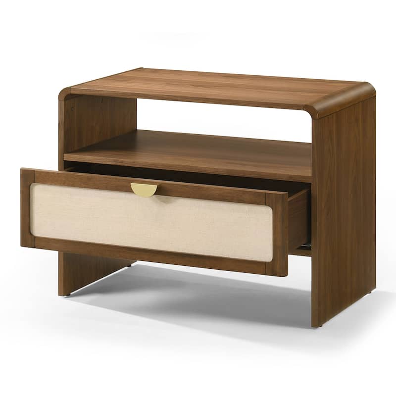 Modrest Emilio Modern Natural Burlap & Walnut Nightstand