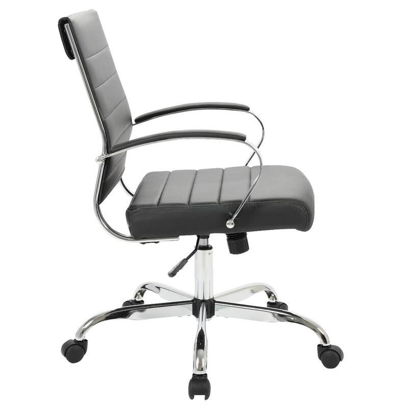 LeisureMod Benmar Mid-Back Swivel Leather Office Chair W/ Chrome Base