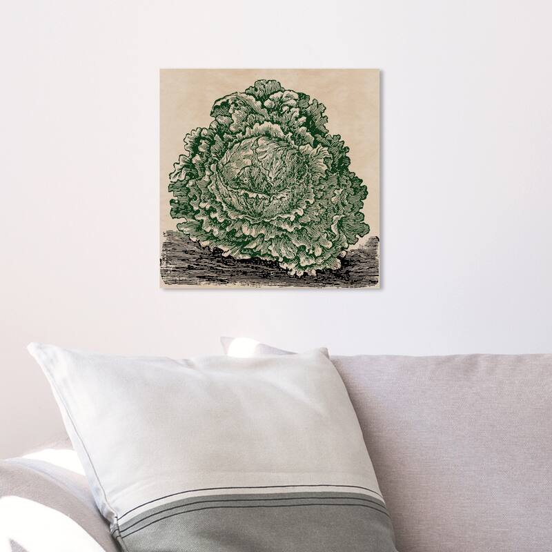 Wynwood Studio 'Lettuce woodblock' Food and Cuisine Wall Art Canvas Print Vegetables - Green, Brown