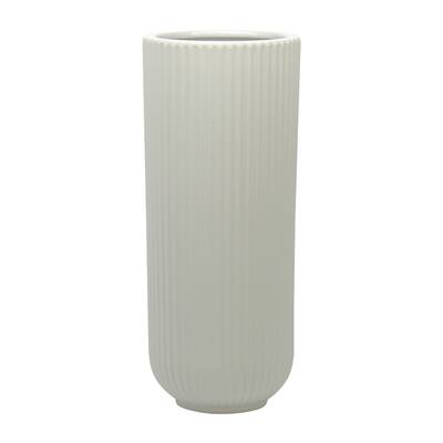 Sagebrook Home 11" Ceramic Ridged Vase Classic White Decorative Vase for Home or Office Flower Display Great Gift Idea F