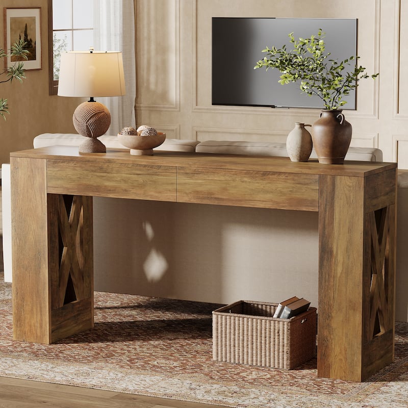 63-Inch Long Console Table, Entryway Table with 2 Drawers, Sofa Table Behind Couch for Entrance, Hallway, Living Room