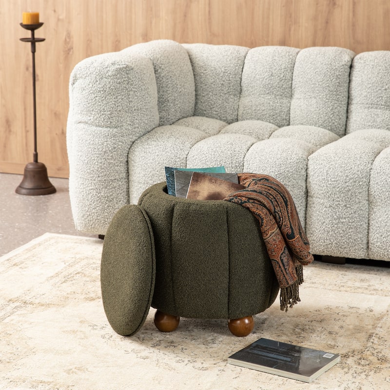 Glitzhome 19"H Boucle Upholstered Storage Ottoman Stool with Rubberwood Feet