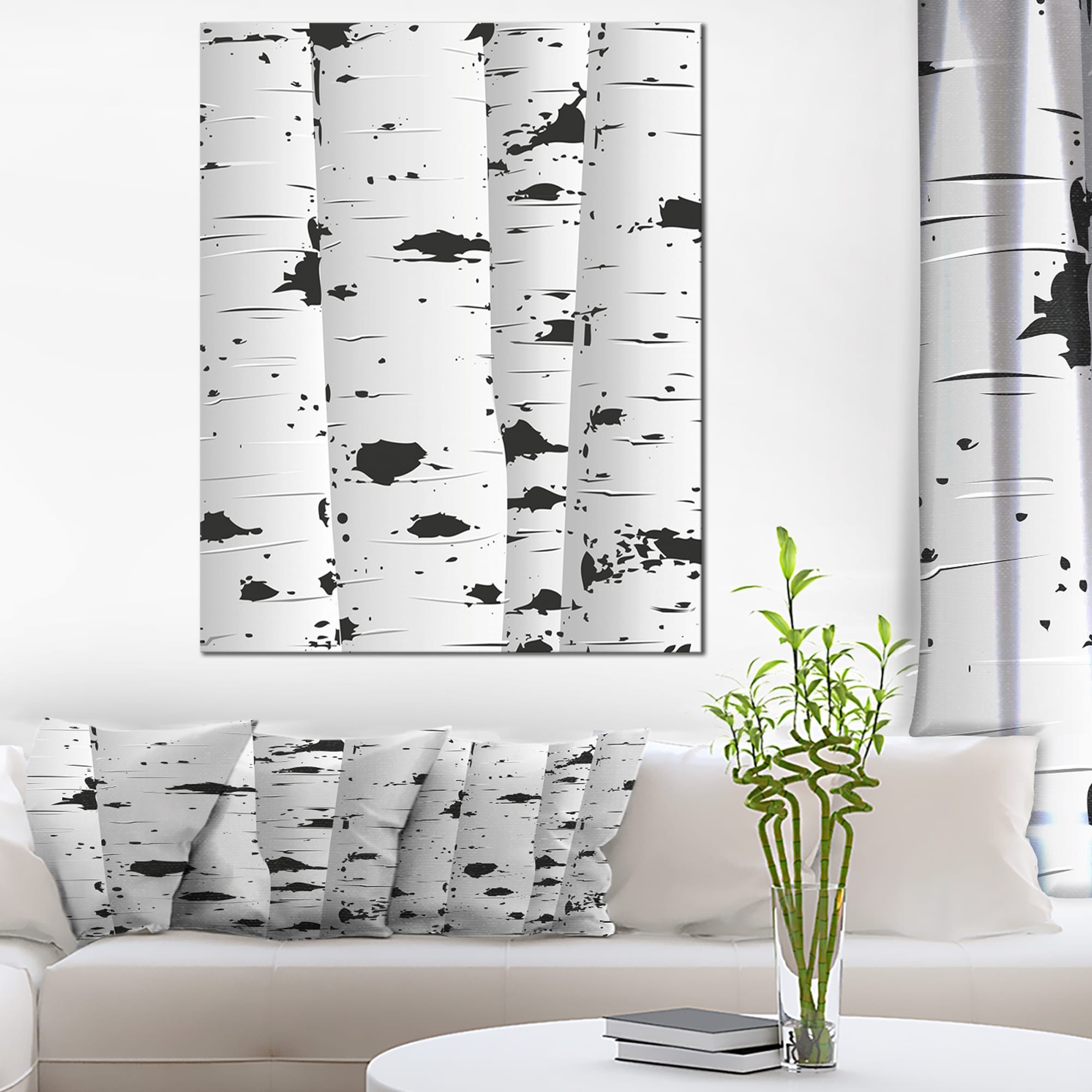 black and white birch tree art