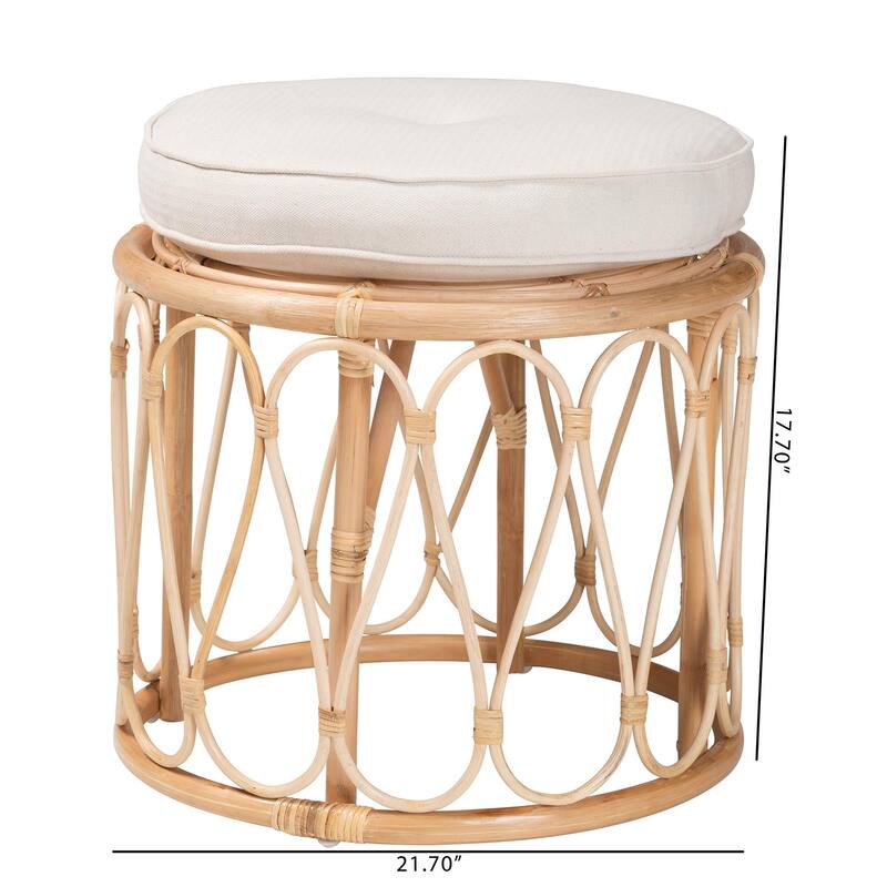 Hachiro Bohemian Natural Rattan Ottoman Footstool