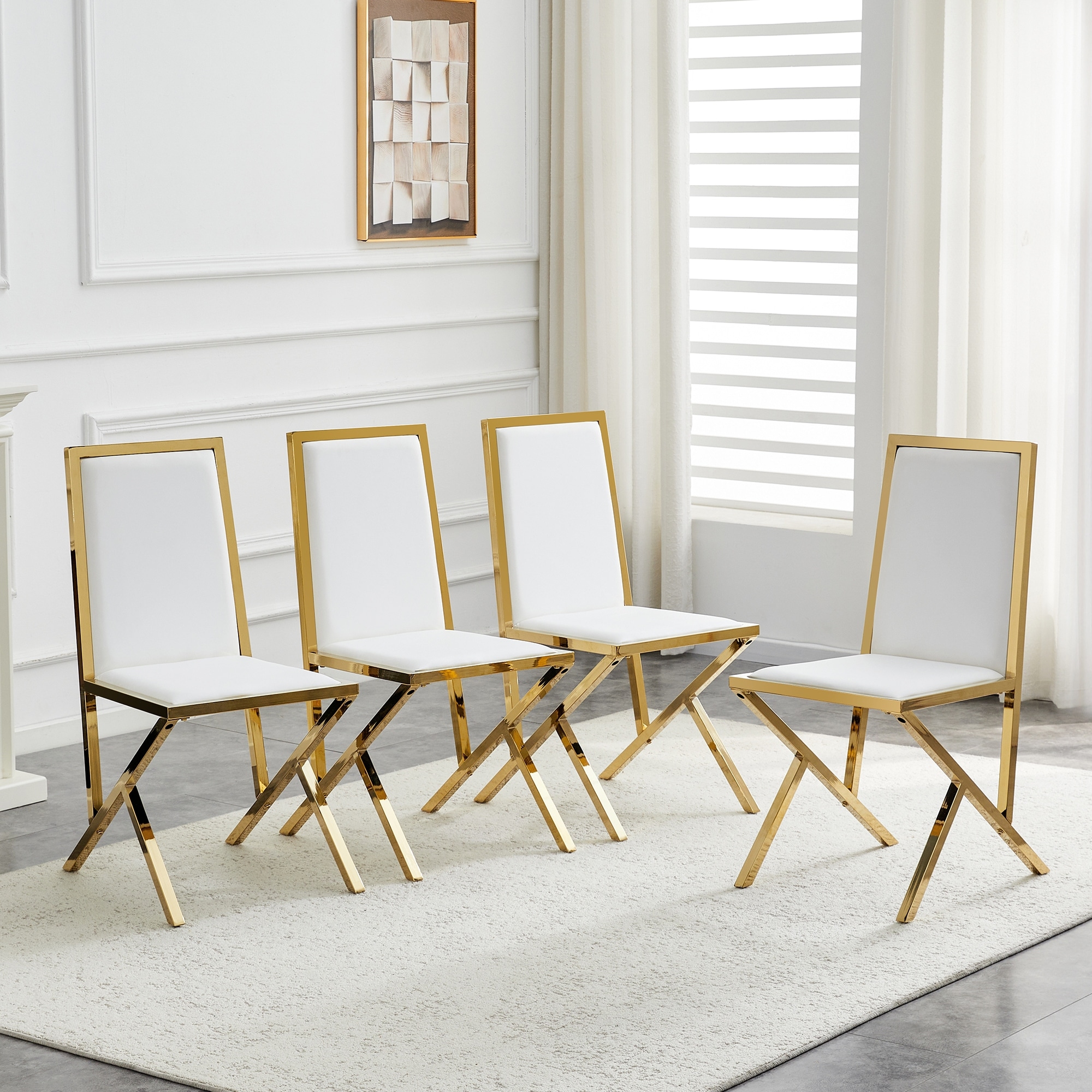 4-Pack Metal Framed PU Dining Chairs: Ergonomic Design, A Simple And Luxurious Choice Featuring Unique Gold Legs