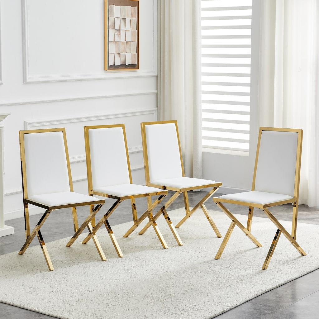 4-Pack Metal Framed PU Dining Chairs: Ergonomic Design, A Simple And Luxurious Choice Featuring Unique Gold Legs